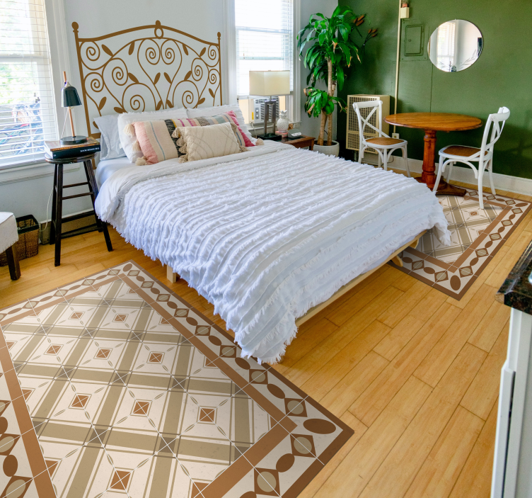 Alfombra vinílica marrón azulejos portugueses - TenVinilo