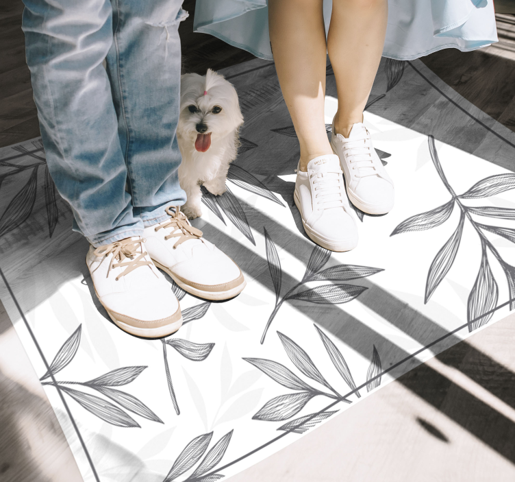 Alfombras vinílica gris patrón de hojas - TenVinilo