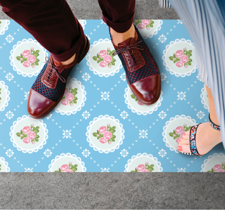 Alfombra vinílica azul patrón de encaje floral - TenVinilo