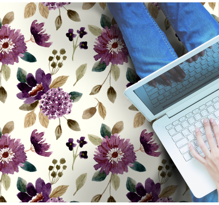 Alfombra vinilo cuadrada Flores moradas y verdes - TenVinilo