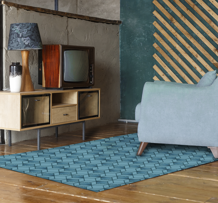 Alfombra vinílica geométrica cubo azul - TenVinilo