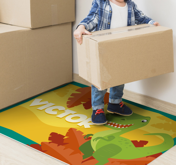 Alfombra vinílica infantil T-Rex con nombre - TenVinilo