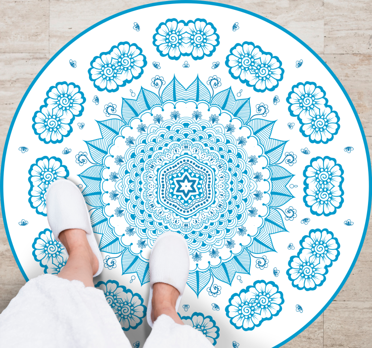 Alfombra vinílica mandala Flor azul detallada mandala - TenVinilo