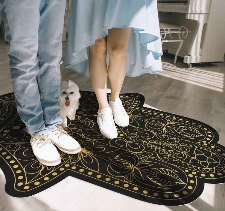 Alfombra vinílica negra mandala mano Fátima  - TenVinilo