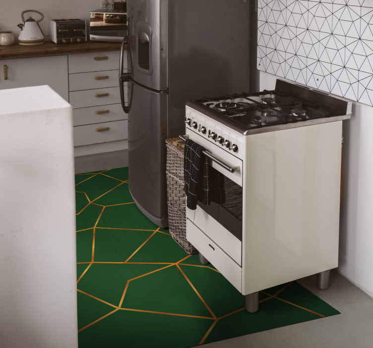 Alfombra vinílica nórdica Líneas amarillas verdes nórdicas - TenVinilo