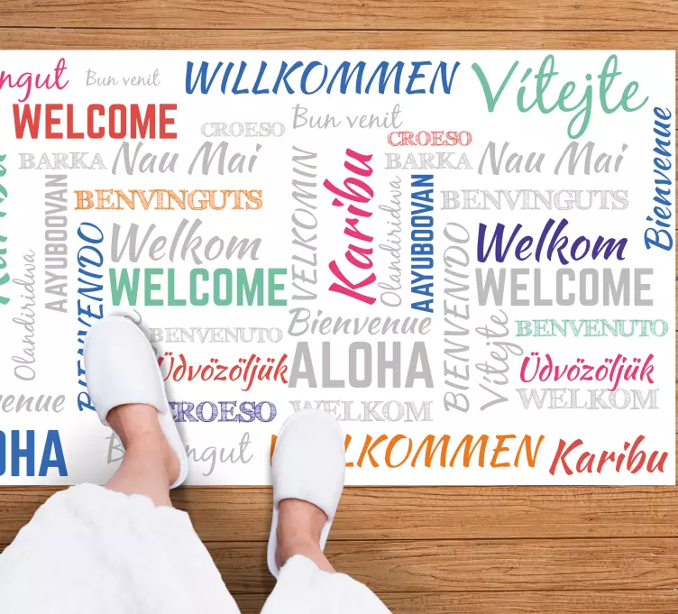 Alfombra vinilo recibidor bienvenido palabras - TenVinilo