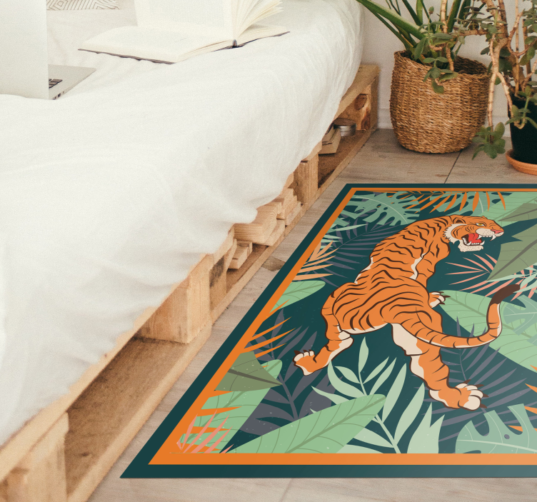 Alfombra vinílica animales ilustración de un tigre feroz - TenVinilo