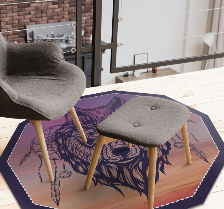 Alfombra vinílica animales ilustración de lobo octogonal - TenVinilo