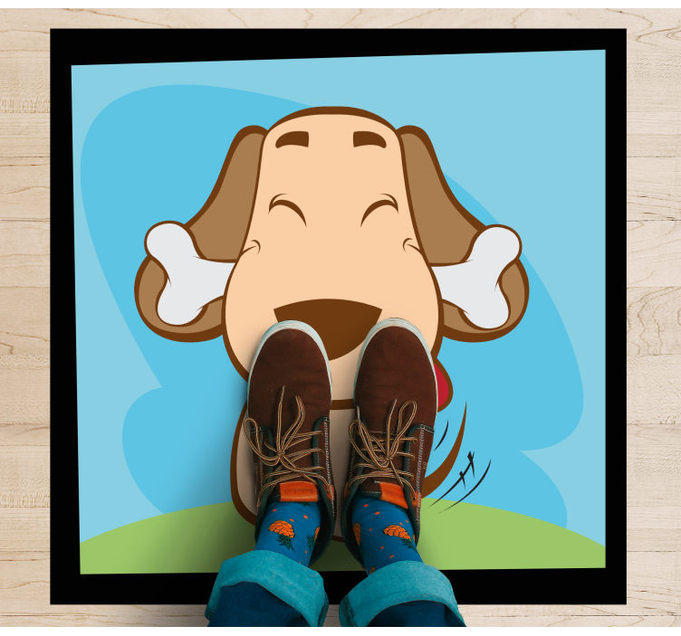 Alfombra vinílica animales perro feliz con hueso - TenVinilo