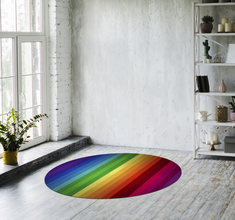 Alfombra vinílica arcoiris a rayas redonda - TenVinilo