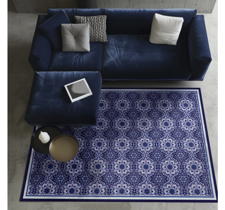 Alfombra vinílica azul diseño floral antiguo - TenVinilo