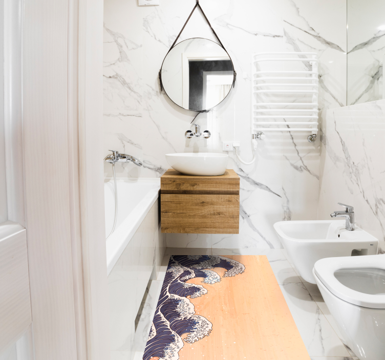 Alfombra vinílica baño patrón de onda del océano - TenVinilo