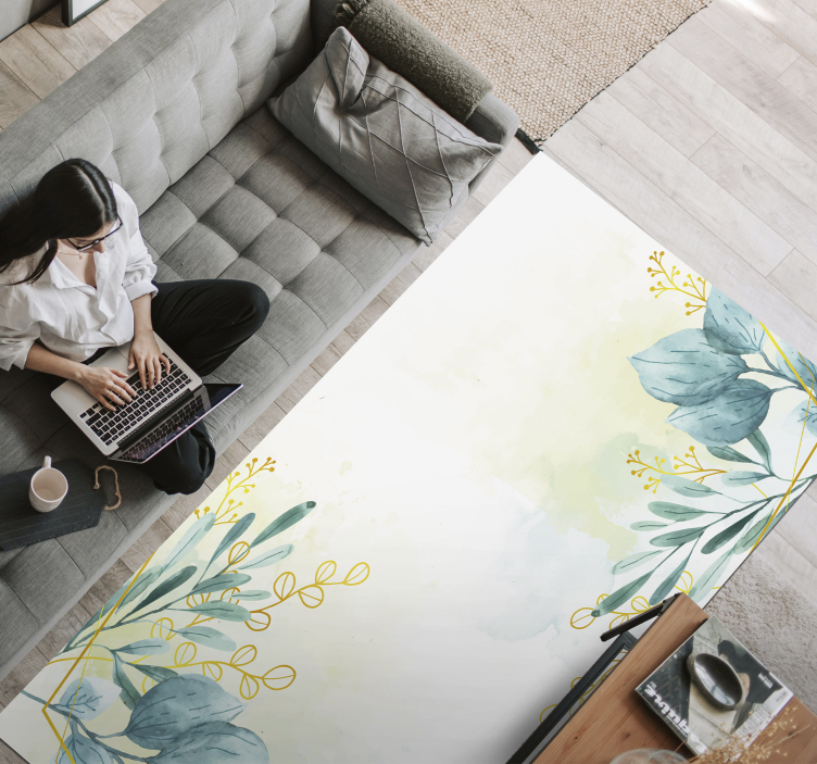 Alfombra vinilo blanca flores elegantes - TenVinilo