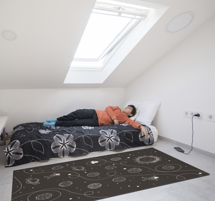 Alfombra vinílica infantil estrellas y planetas - TenVinilo