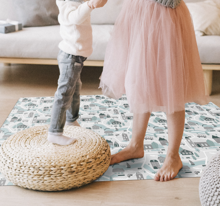 Alfombra vinílica carretera encantadora escena de pueblo - TenVinilo