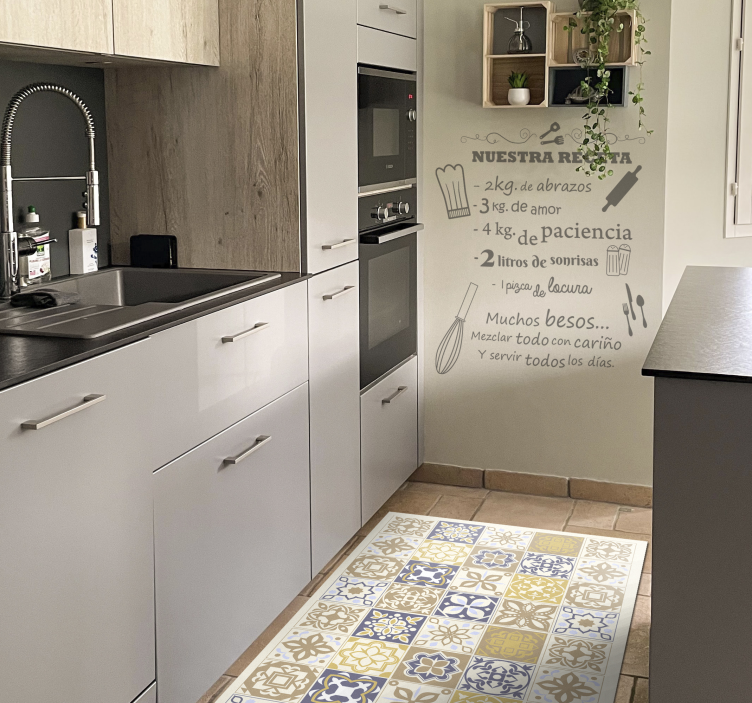 Alfombra vinílica cocina azulejos piedra caliza - TenVinilo