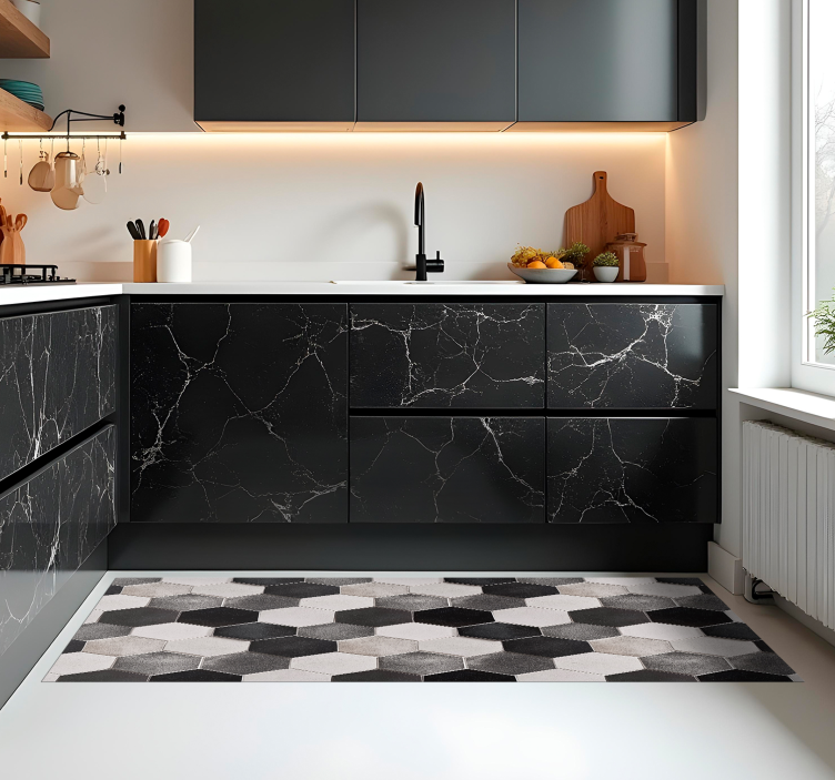 Alfombra vinílica cocina hexágonos grises - TenVinilo