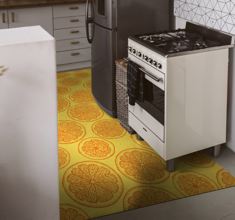 Alfombra vinilo cocina Patrón de dibujo de mano naranja - TenVinilo