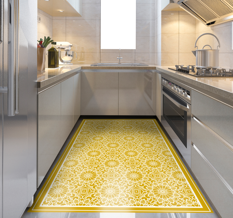 Alfombra vinílica cocina patrón inspirado en mandala - TenVinilo