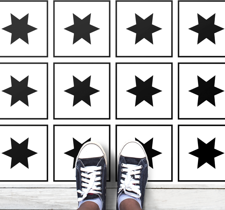 Alfombra vinílica de estrellas motivo en blanco y negro - TenVinilo
