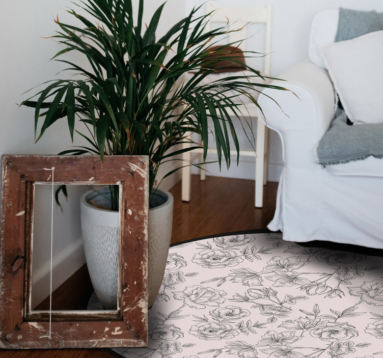 Alfombra vinílica flores círculo de patrón floral - TenVinilo