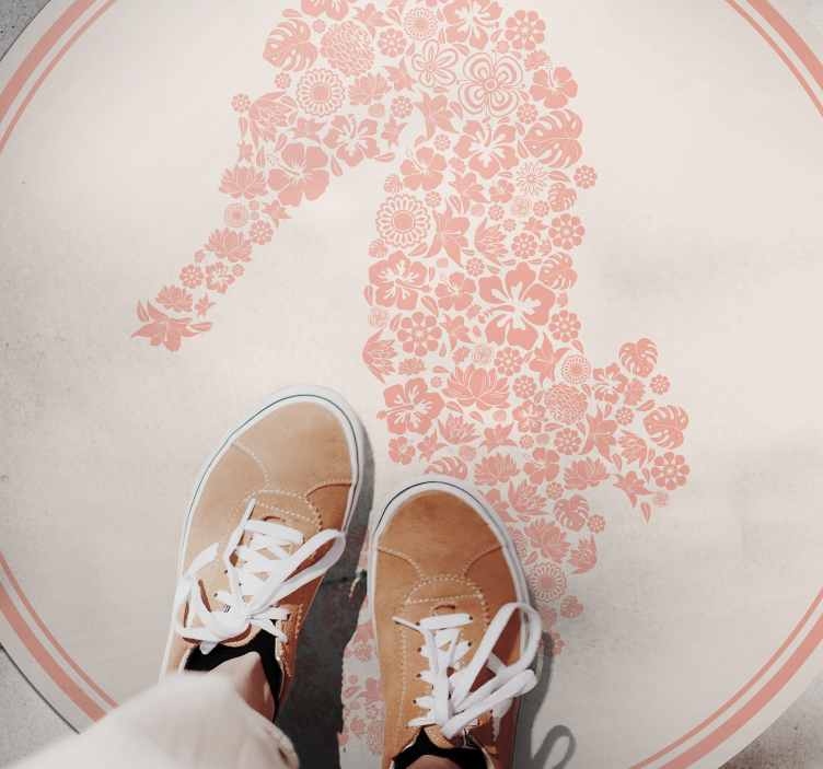 Alfombra vinílica flores diseño floral de caballito de mar - TenVinilo