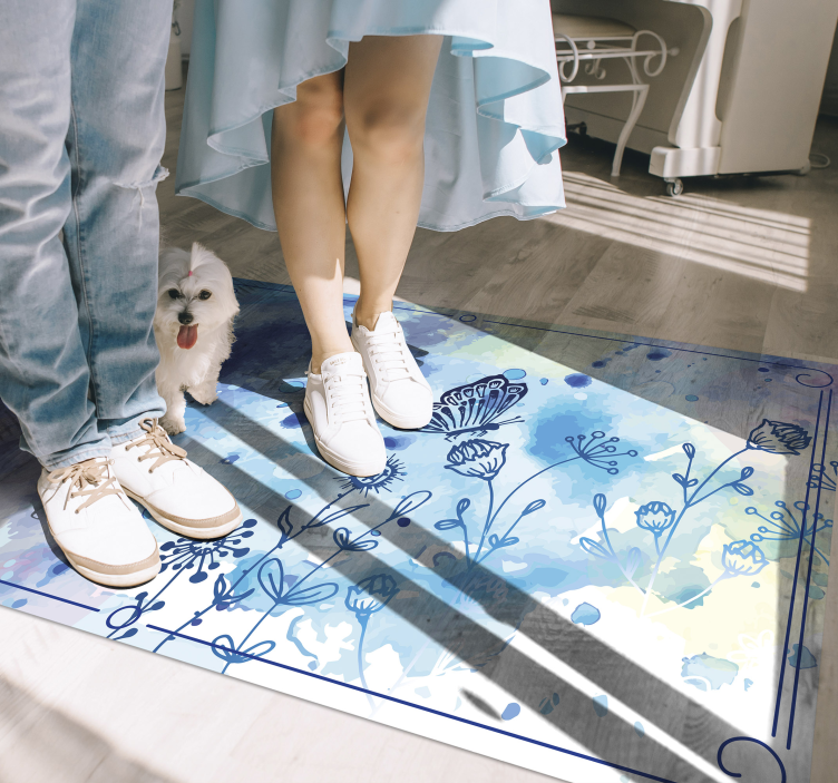 Alfombra vinílica flores elegancia floral acuarela - TenVinilo