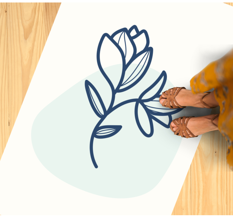 Alfombra vinílica flores ilustración de contorno botánico - TenVinilo