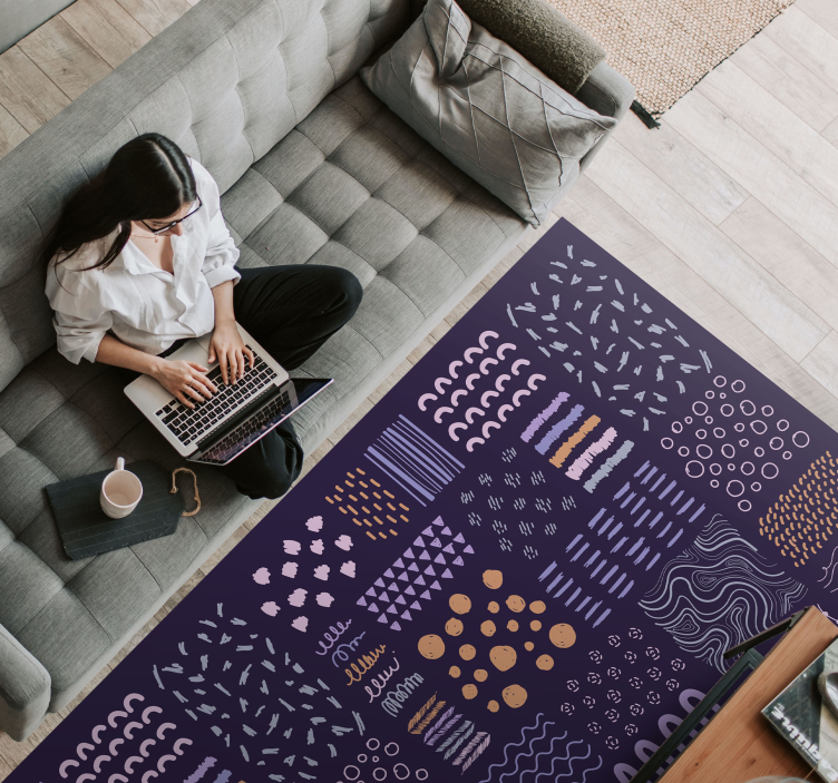 Alfombra vinílica salón trazos pintados de azul - TenVinilo
