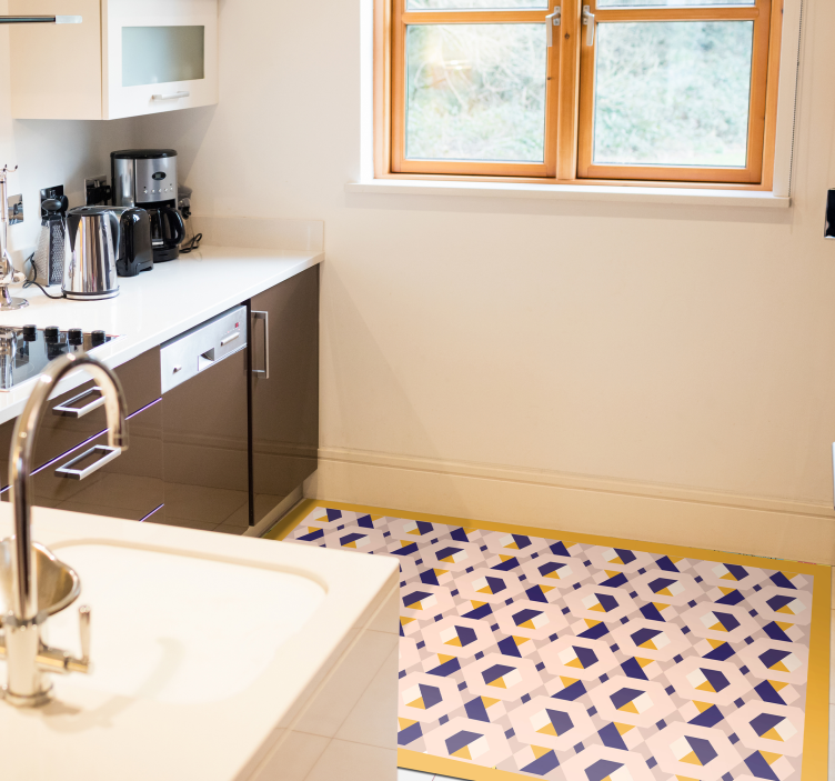 Alfombra vinílica cocina concepto geométrico animado - TenVinilo