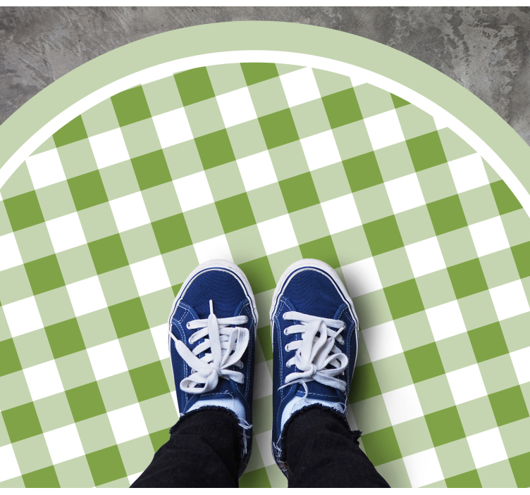 Alfombra vinílica redonda motivo de cuadros verdes - TenVinilo