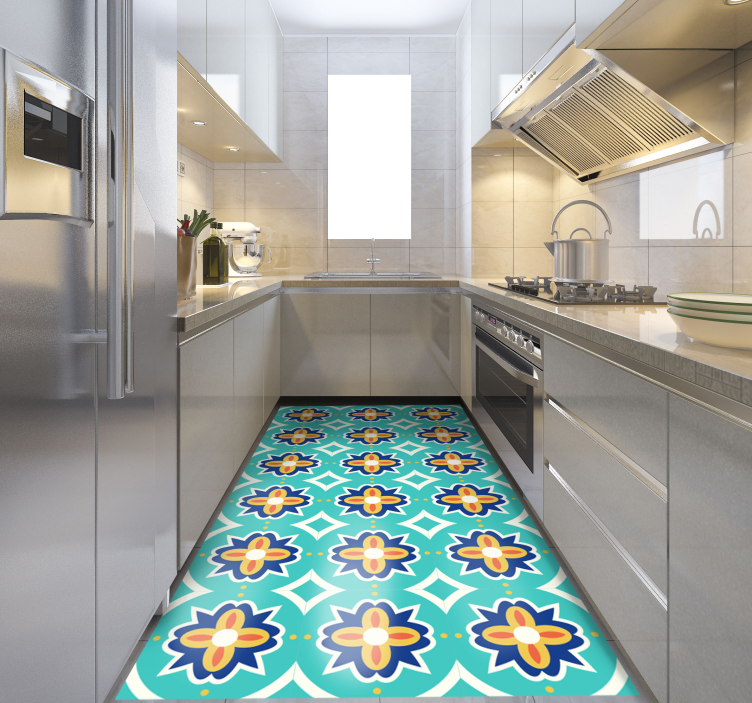 Alfombra vinílica hidráulica patrón de mosaico floral - TenVinilo