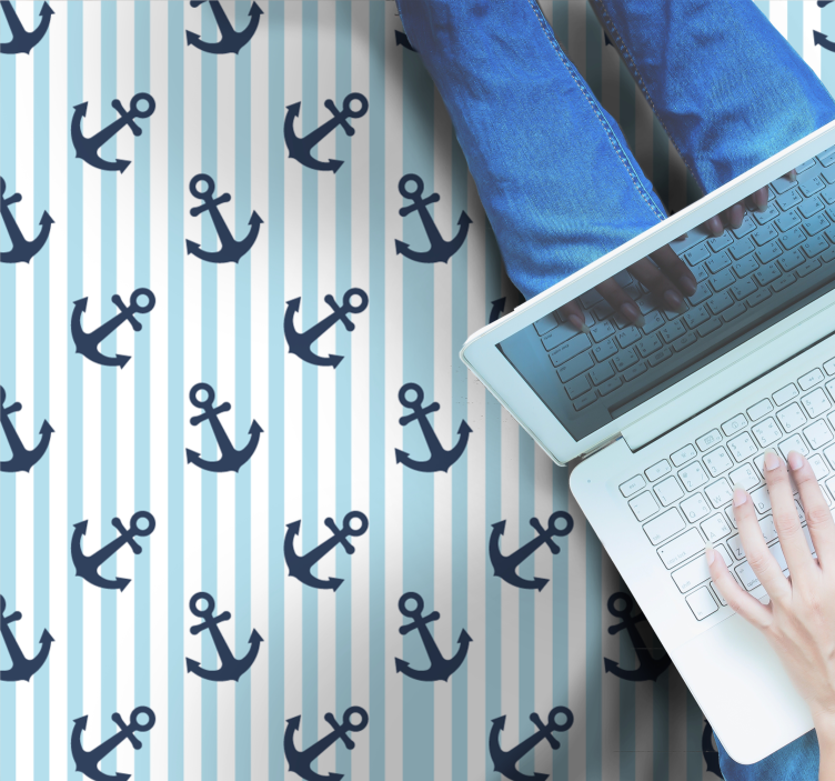 Alfombra vinílica rayas motivo de ancla marítima - TenVinilo