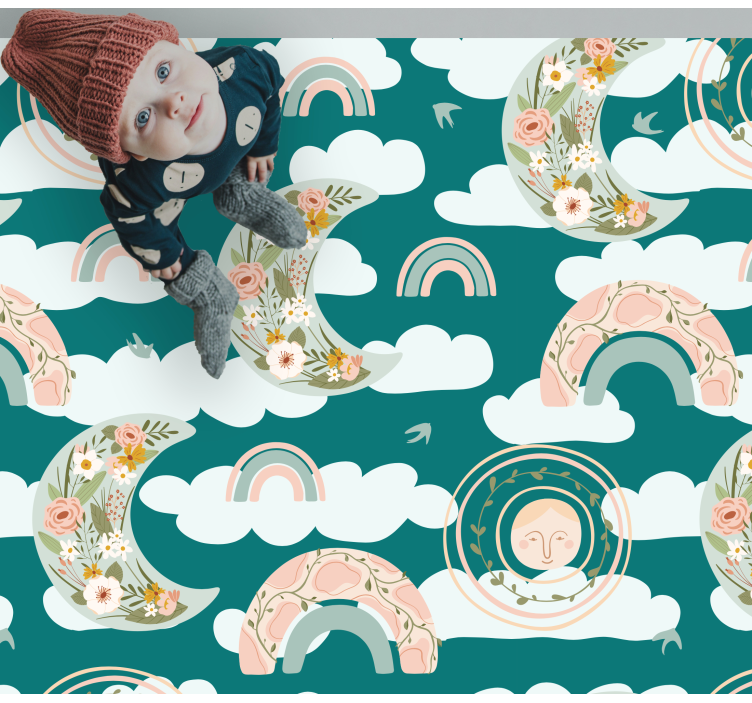 Alfombra vinílica infantil arcoíris lunares florales - TenVinilo