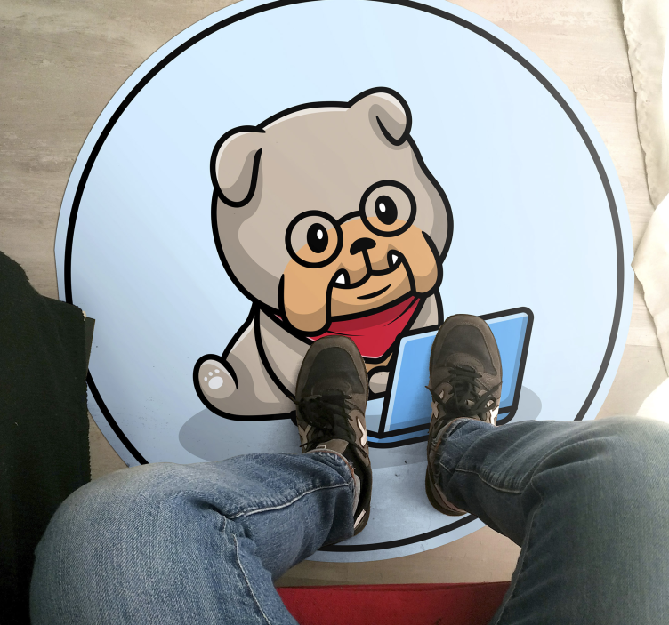 Alfombra vinílica animales cachorro con computadora - TenVinilo