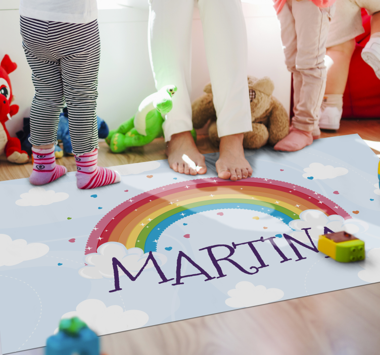 Alfombra vinílica infantil nombre personalizado arcoiris - TenVinilo