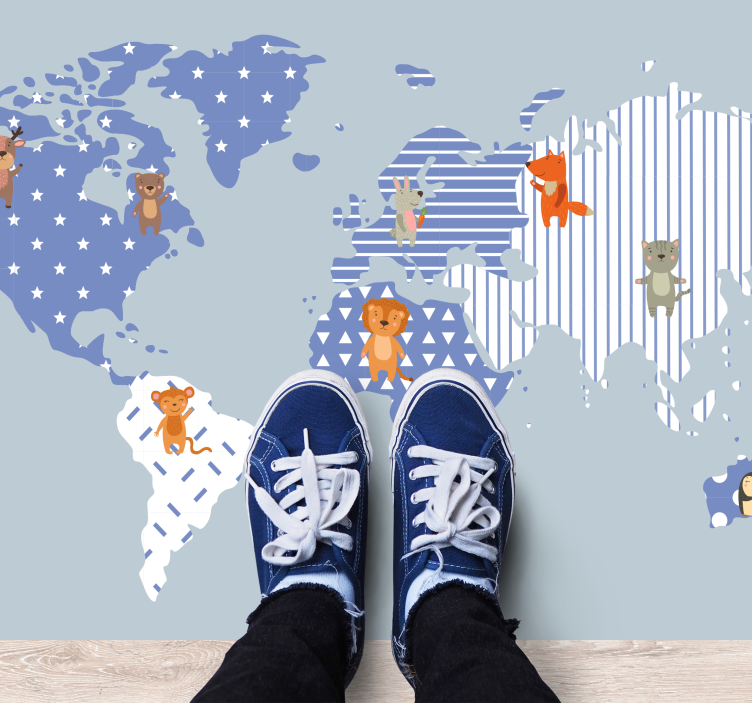 Alfombra vinílica infantil aventura en el mapa del mundo - TenVinilo