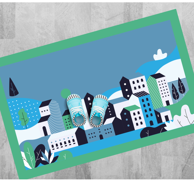 Alfombra vinílica infantil paisaje urbano azul - TenVinilo