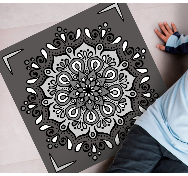 Alfombra vinílica mandala elegante motivo en gris - TenVinilo