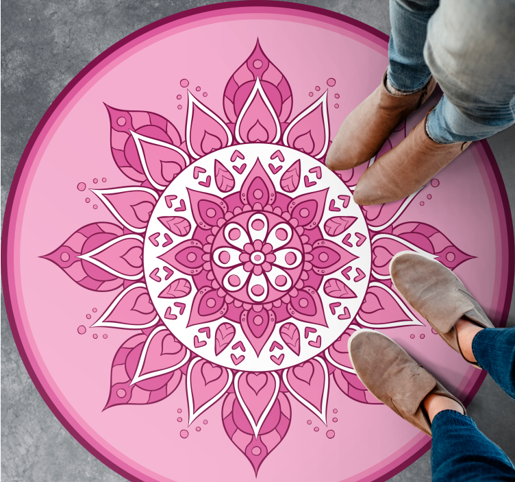 Alfombra vinílica mandala meditación floral rosa - TenVinilo
