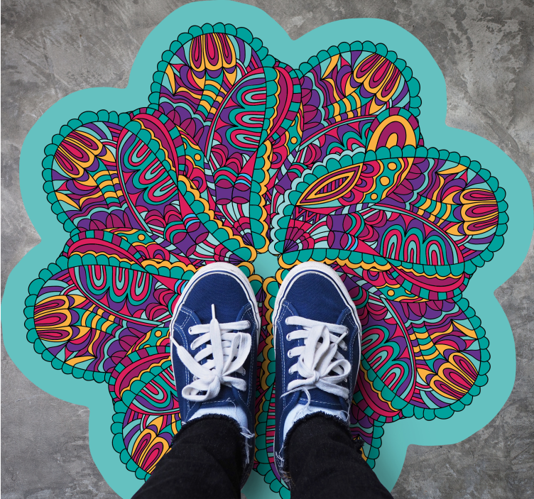 Alfombra vinílica mandala motivo colorido vibrante - TenVinilo