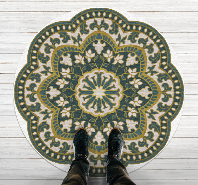 Alfombra vinílica mandala motivo floral circular verde - TenVinilo