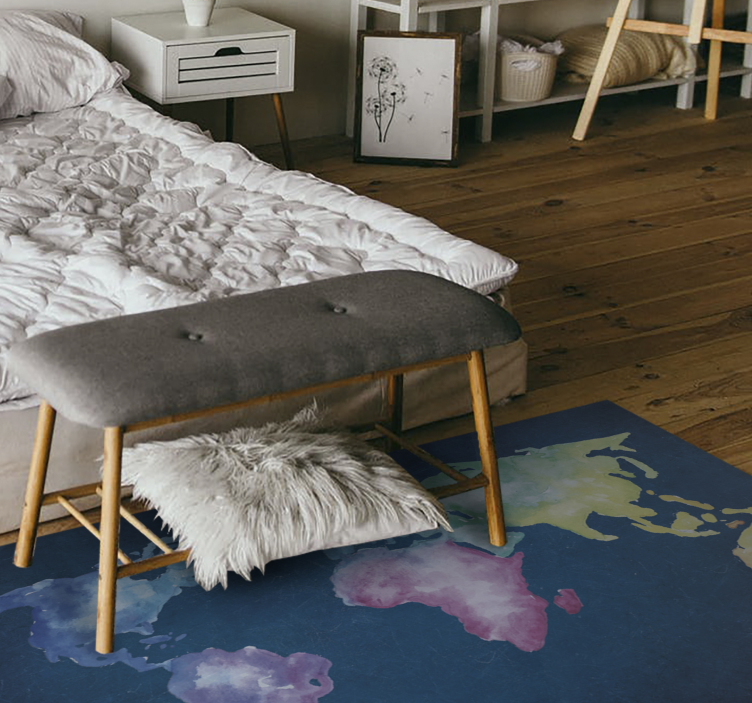 Alfombra vinílica mapamundi mapa del mundo en acuarela - TenVinilo