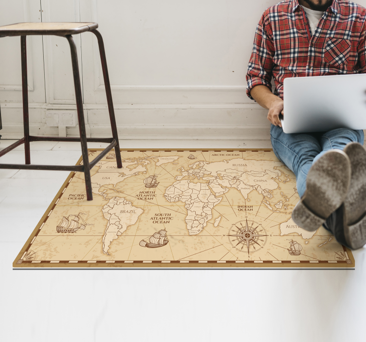 Alfombra vinílica mapamundi vintage en inglés - TenVinilo