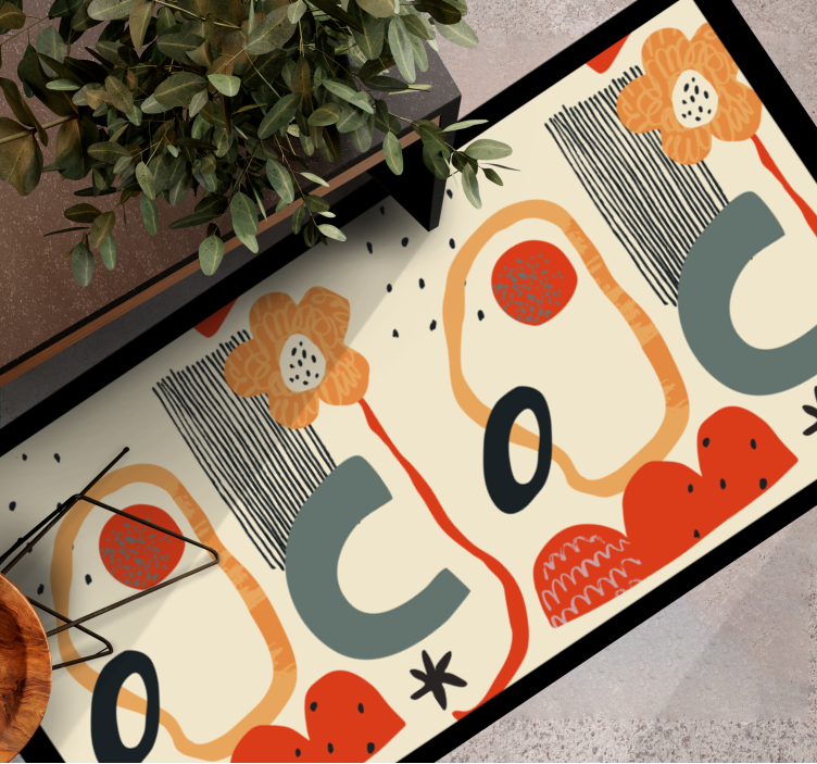 Alfombra vinílica moderna elementos florales llamativos - TenVinilo