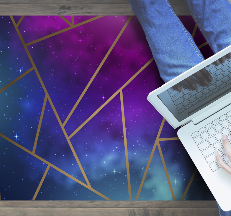 Alfombra vinílica geométrica patrón cósmico azul y morado - TenVinilo