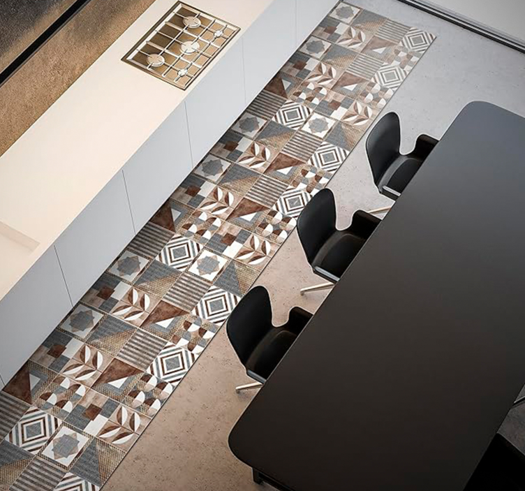 Alfombra vinílica mosaico cementina marrón - TenVinilo