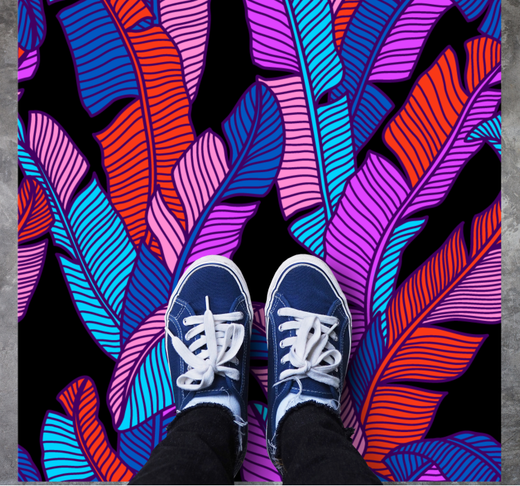 Alfombra vinílica flores patrones de hojas vibrantes - TenVinilo