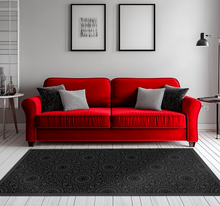 Alfombra vinilica negra flores de mandala - TenVinilo