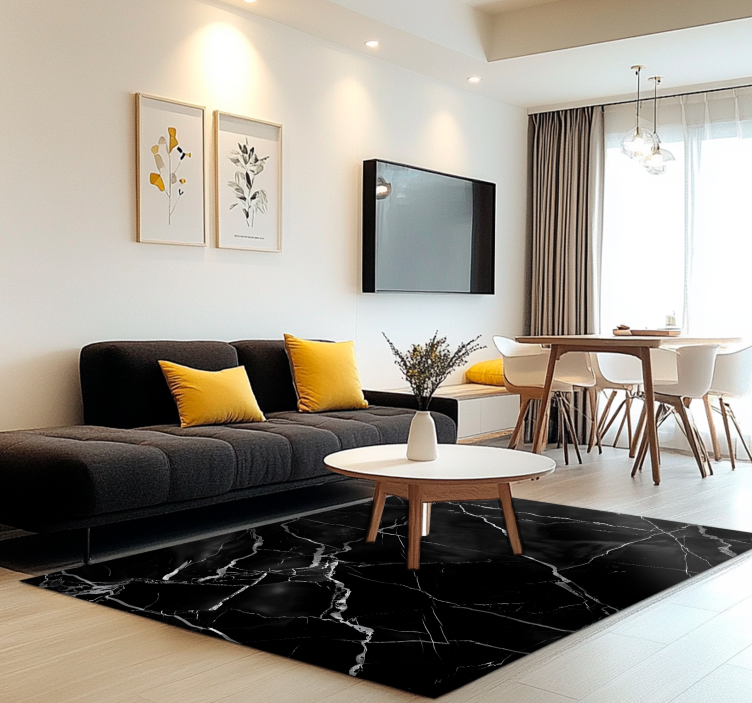 Alfombra vinilica negra imitación de mármol - TenVinilo